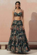 Multicolor Georgette Sleeveless Lehenga Choli For Indian & Pakistani Wedding Festival - Print Work