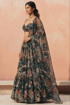 Multicolor Georgette Sleeveless Lehenga Choli For Indian & Pakistani Wedding Festival - Print Work