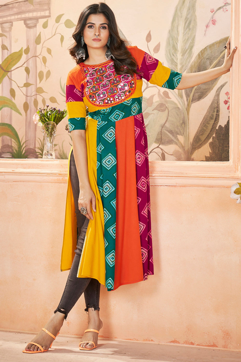 Black - Navratri Garba Chaniya Choli Set in Mashru Silk with Ajrakh Patch 27