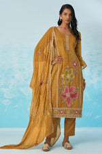 Mustard Crush Fabric Kameez With Pant For Indian & Pakistani Wedding Festival - Thread & Sequence Embroidery
