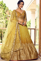 Yellow Chinon Silk Double Tone Partywear Lehenga Choli with Sequins Embroidery