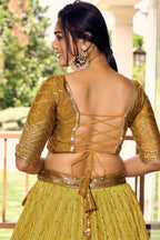 Yellow Chinon Silk Double Tone Partywear Lehenga Choli with Sequins Embroidery