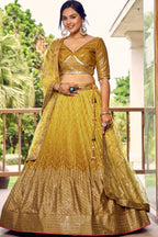 Yellow Chinon Silk Double Tone Partywear Lehenga Choli with Sequins Embroidery