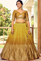 Yellow Chinon Silk Double Tone Partywear Lehenga Choli with Sequins Embroidery