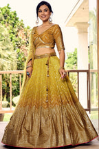 Yellow Chinon Silk Double Tone Partywear Lehenga Choli with Sequins Embroidery