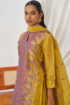 Mustard Yellow Crush Silk Kameez With Pant For Indian & Pakistani Wedding Festival - Embroidery Work, Mirror Work