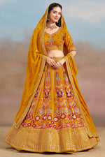 Mustard Yellow Georgette Lehenga Choli For Indian & Pakistani Wedding Festival - Zari Work, Resham Embroidery Work, Sequence Embroidery Work, Dori Work
