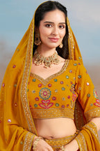Mustard Yellow Georgette Lehenga Choli For Indian & Pakistani Wedding Festival - Zari Work, Resham Embroidery Work, Sequence Embroidery Work, Dori Work