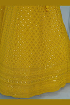 Mustard Yellow Georgette Lehenga Choli For Indian & Pakistani Wedding Festival - Sequins & Thread Embroidery Work