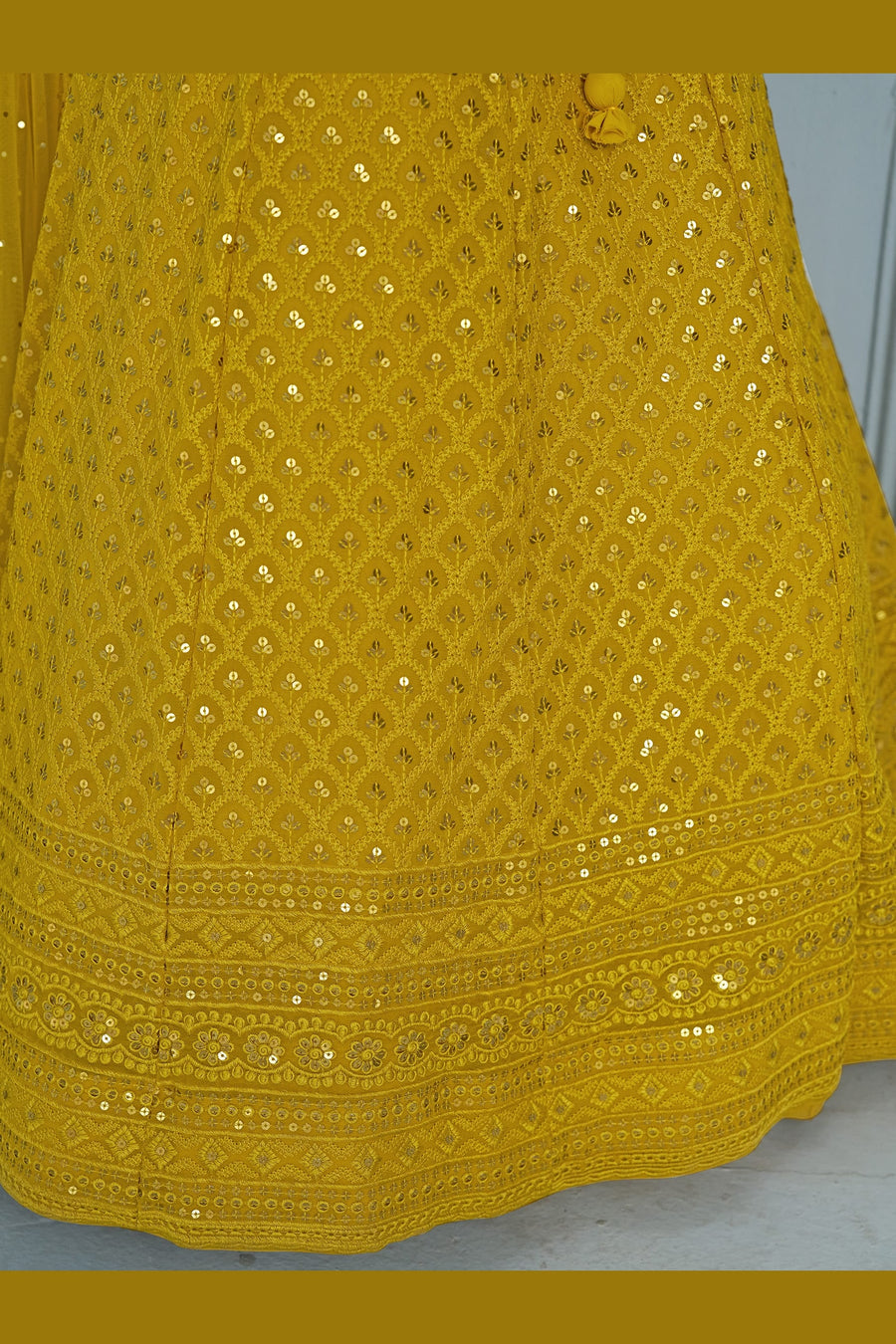 Mustard Yellow Georgette Lehenga Choli For Indian & Pakistani Wedding Festival - Sequins & Thread Embroidery Work
