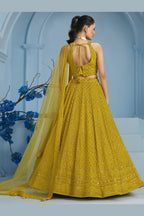 Mustard Yellow Georgette Lehenga Choli For Indian & Pakistani Wedding Festival - Sequins & Thread Embroidery Work