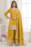 Mustard Yellow Haldi Outfit Palazzo Suit in Simmer Silk & Embroidery Work