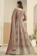 Brown Georgette Anarkali Dress for Wedding with Thread & Sequins Embroidery