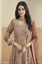 Brown Georgette Anarkali Dress for Wedding with Thread & Sequins Embroidery