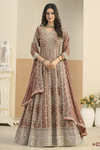 Brown Georgette Anarkali Dress for Wedding with Thread & Sequins Embroidery