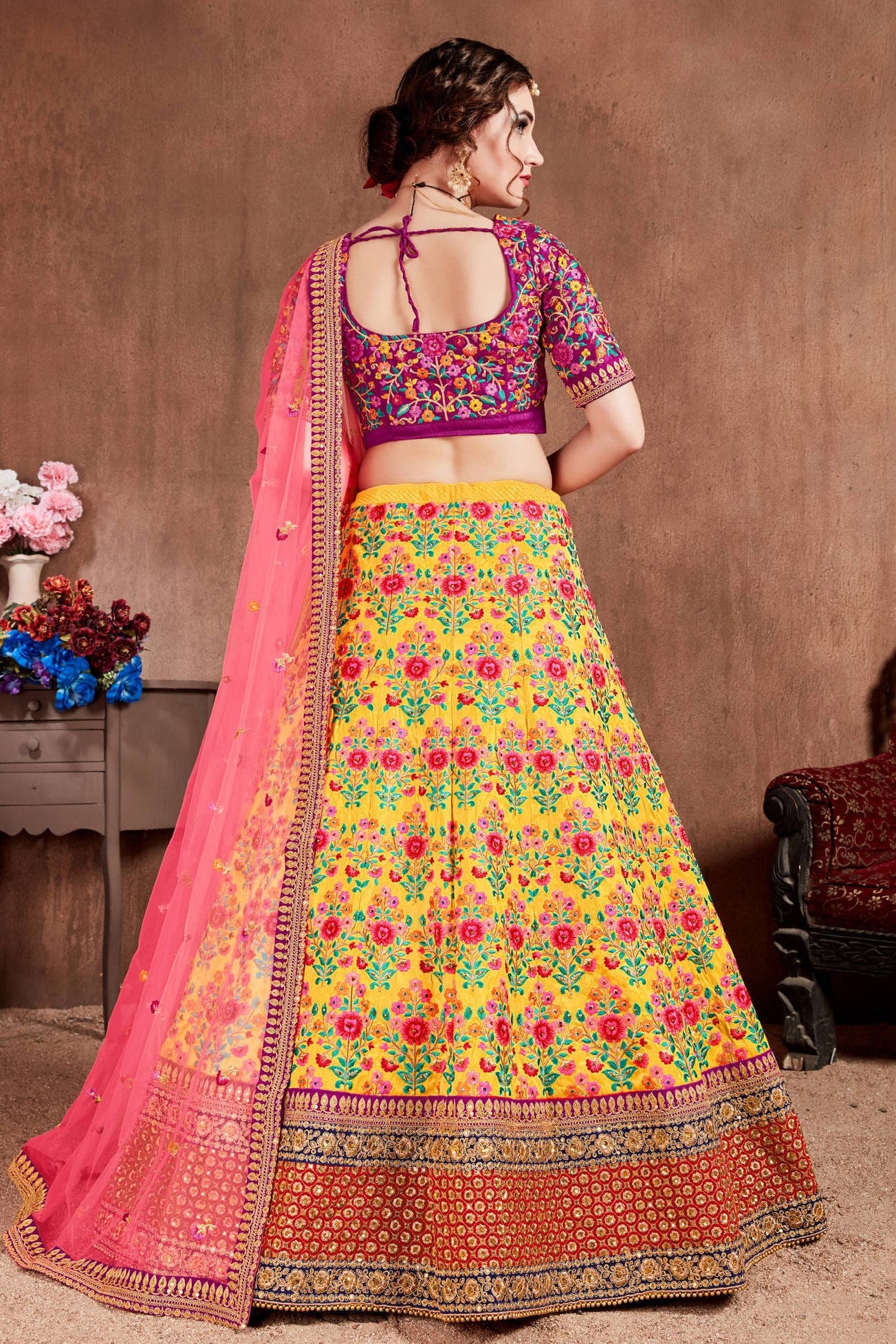 Yellow Mulberry Silk Ghagra Choli with Zari and Dori Work