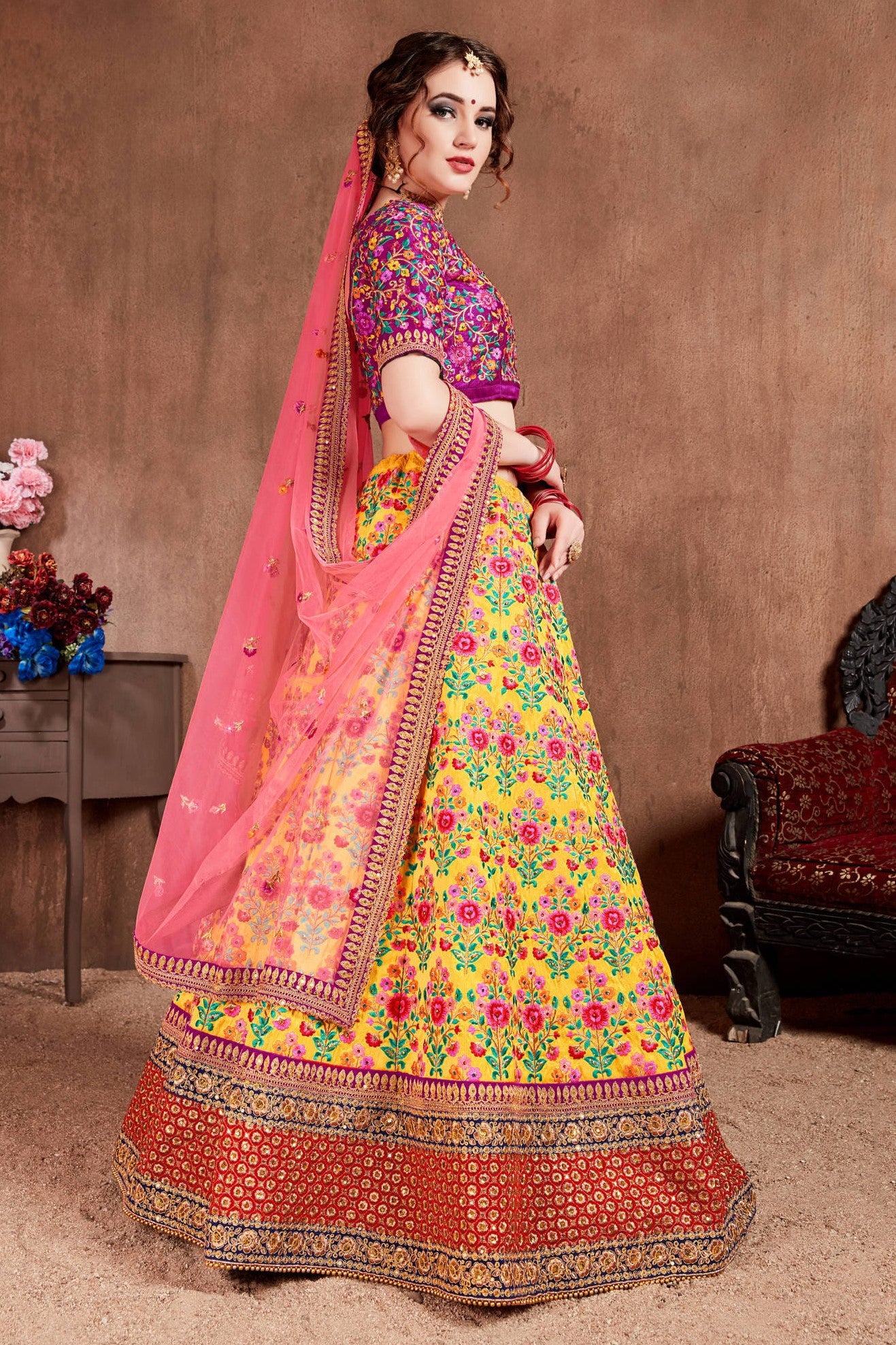 Yellow Mulberry Silk Ghagra Choli with Zari and Dori Work