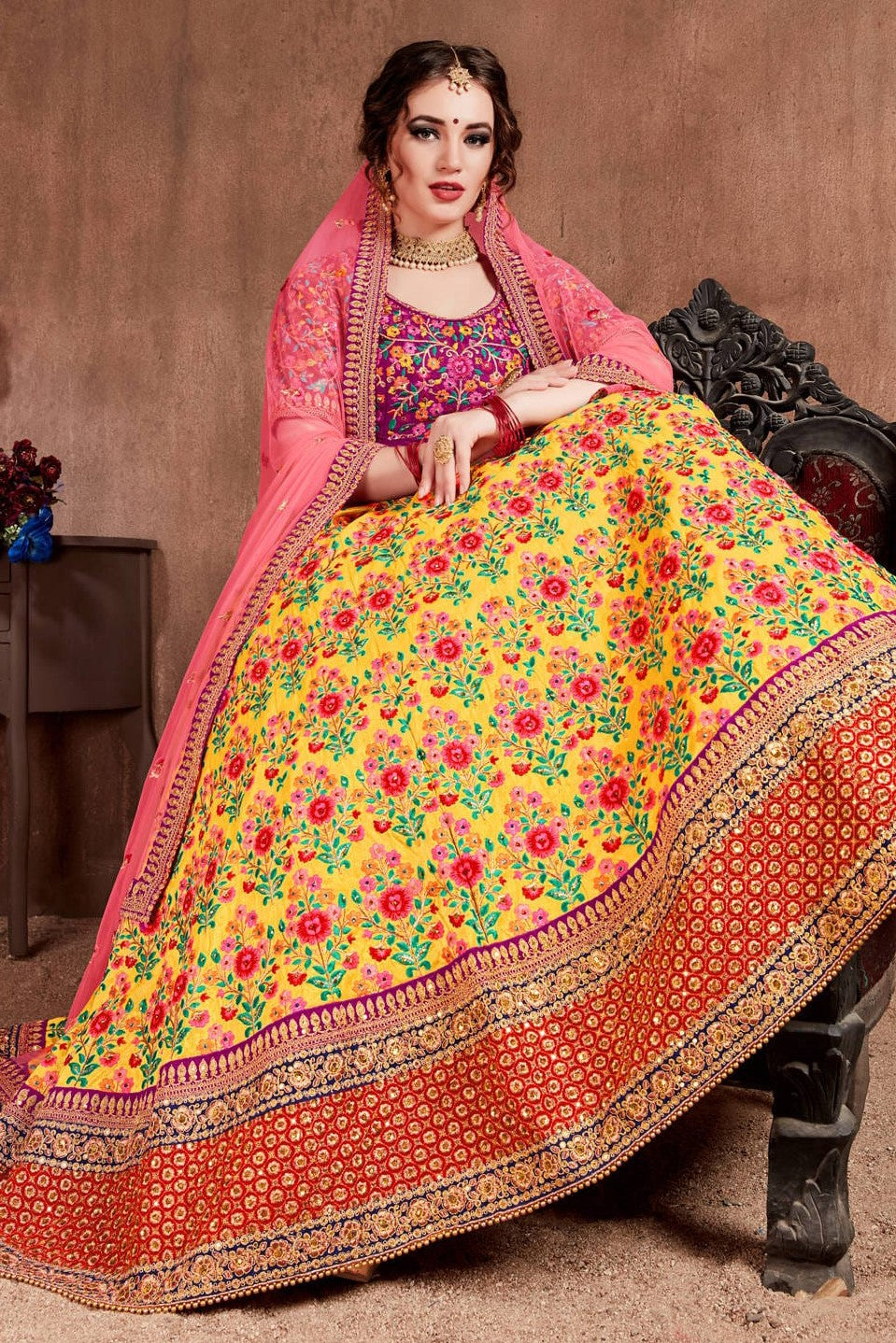 Yellow Mulberry Silk Ghagra Choli with Zari and Dori Work
