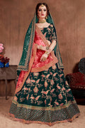 Bottle Green Taffeta Silk Lehenga for Wedding with Zari and Dori Work