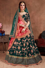 Teal Lehenga for Wedding in Taffeta Silk with Zari & Sequins Work