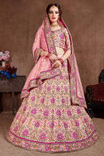 Light Pink Taffeta Silk Lehenga for Wedding with Sequin, Zari Thread Work