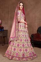 Pink Taffeta Silk Lehenga for Wedding with Dori Work