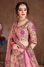 Pink Taffeta Silk Lehenga for Wedding with Dori Work