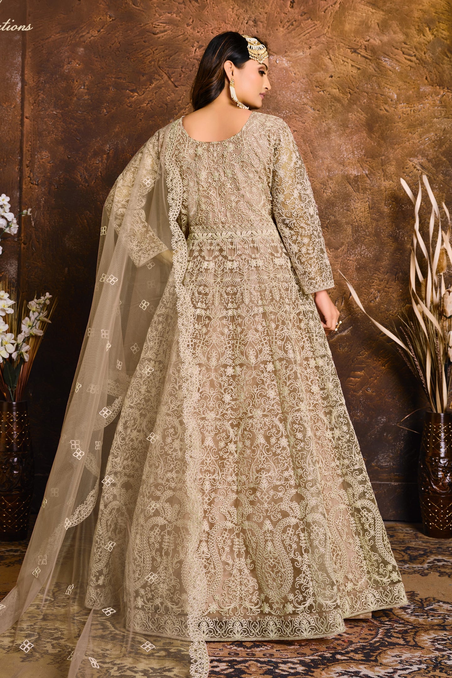 Natural Net Embroidery Anarkali for Sangeet Outfits for Women