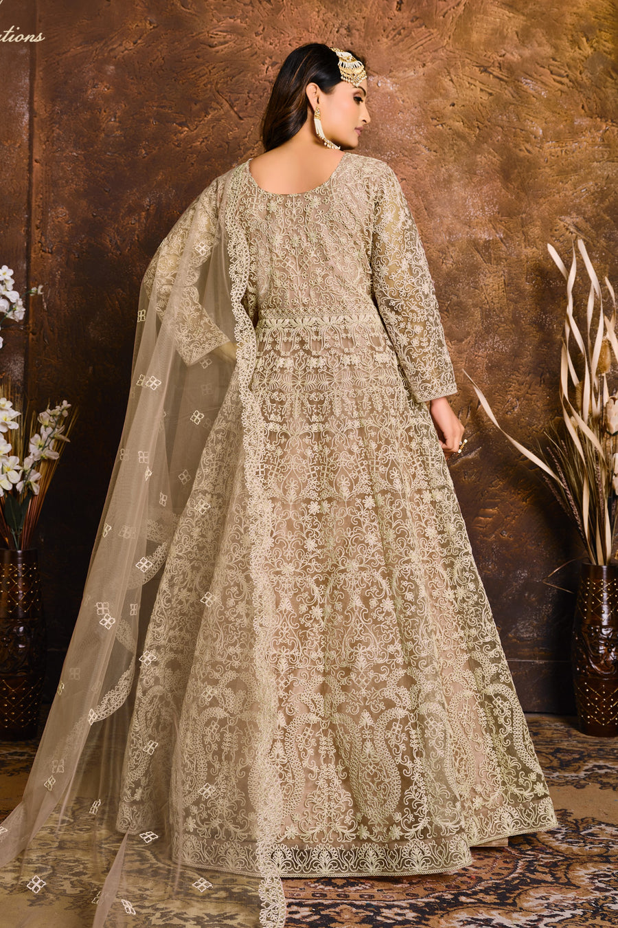Natural Net Embroidery Anarkali for Sangeet Outfits for Women