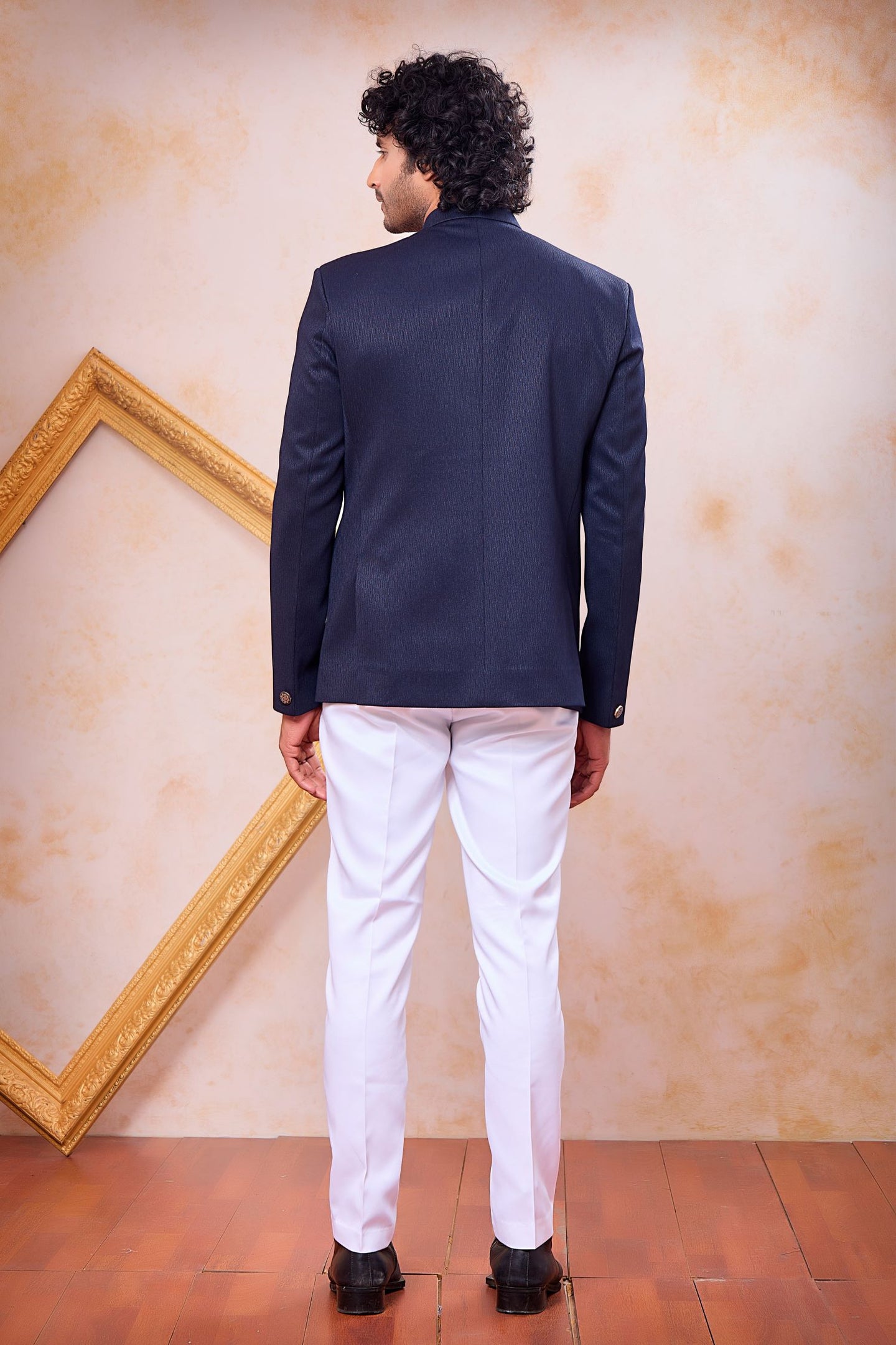 Navy Blue Art Silk Plain Jodhpuri Suit For Men & Pant