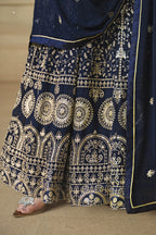 Navy Blue Georgette Anarkali Dress with Thread and Sequins Embroidery