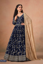 Navy Blue Georgette Anarkali Suit For Indian & Pakistani Wedding Festival - Thread & Sequins Embroidery Work