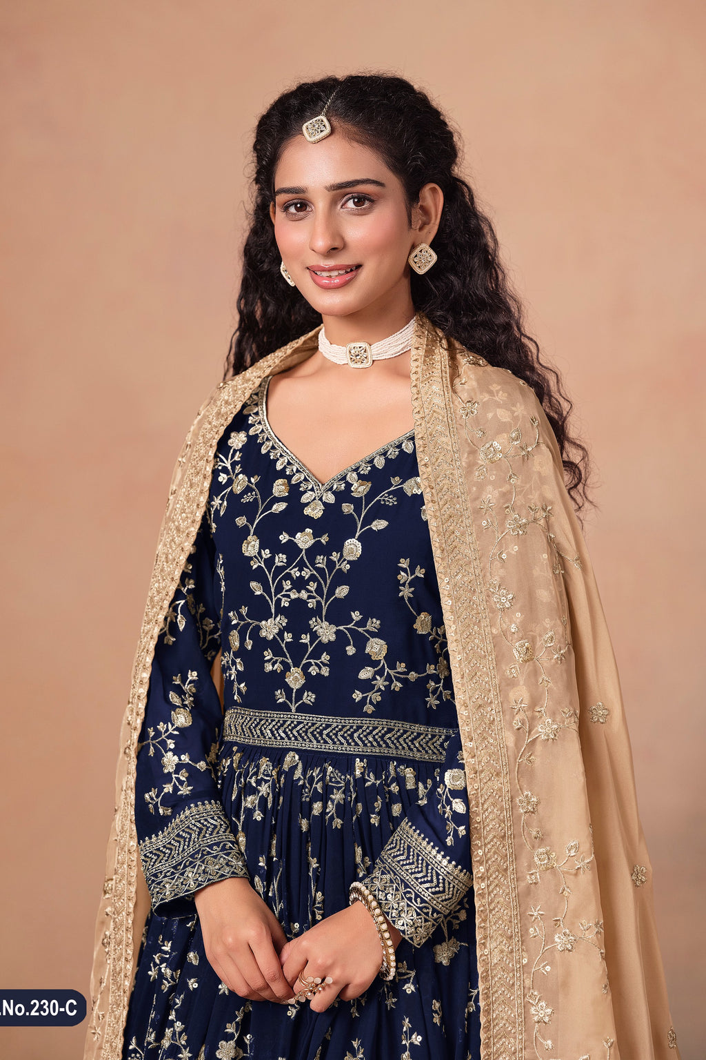 Navy Blue Georgette Anarkali Suit For Indian & Pakistani Wedding Festival - Thread & Sequins Embroidery Work