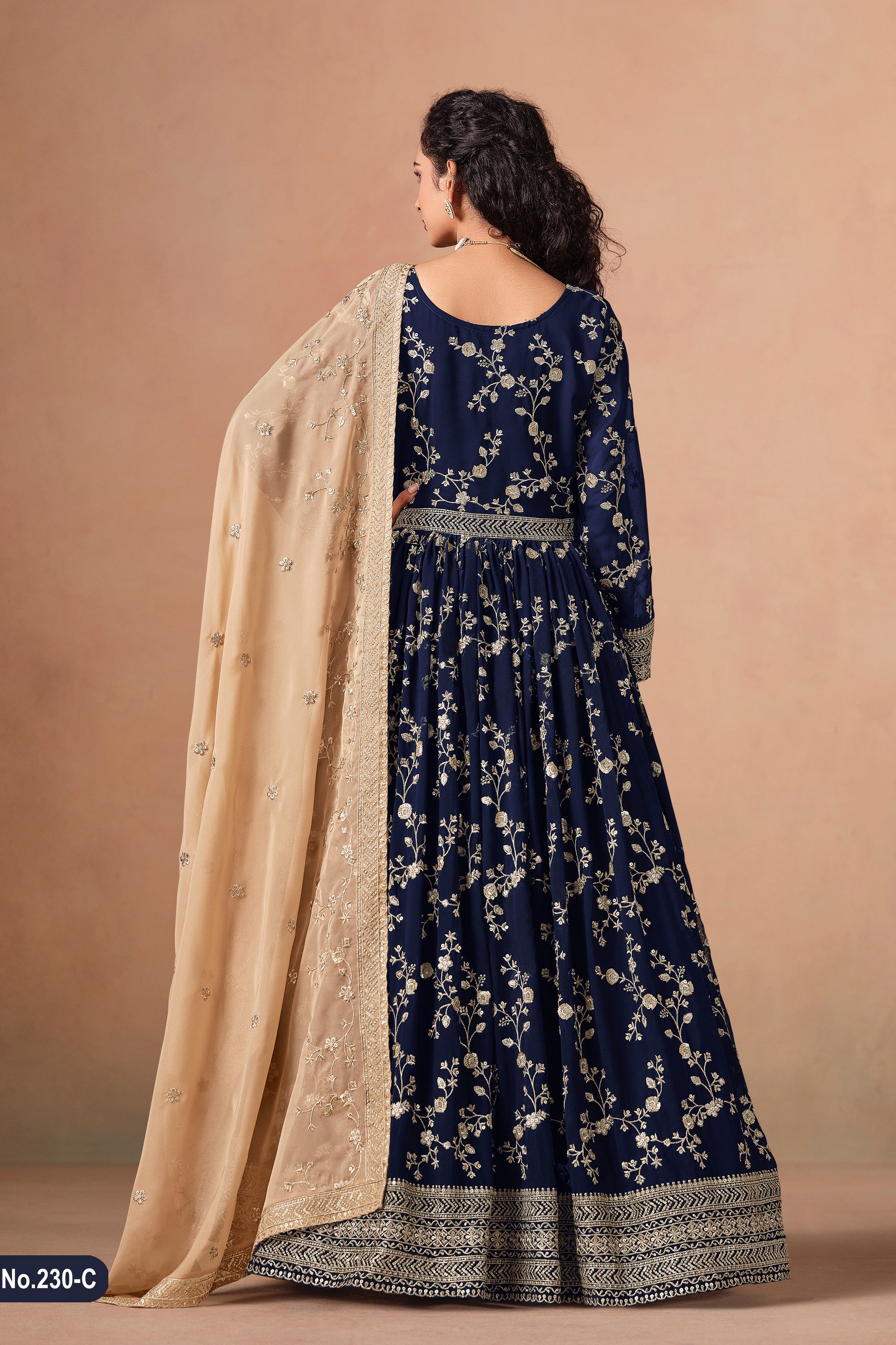 Navy Blue Georgette Anarkali Suit For Indian & Pakistani Wedding Festival - Thread & Sequins Embroidery Work