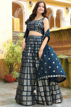 Navy Blue Georgette Lehenga Choli For Indian & Pakistani Wedding Festival - Thread & Sequins Embroidery Work