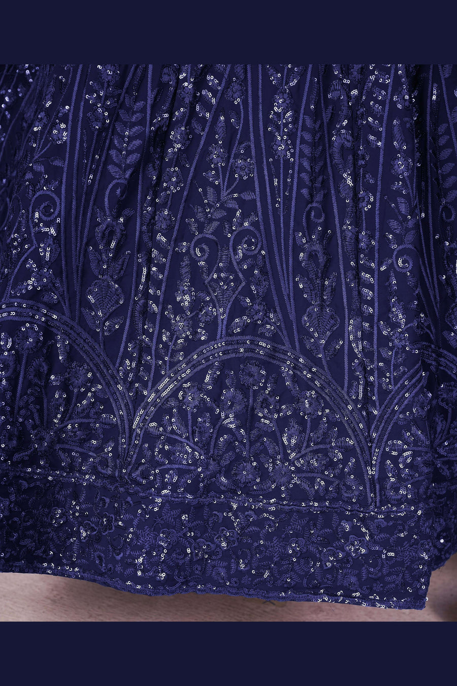 Navy Blue Georgette Lehenga Choli For Indian & Pakistani Wedding Festival - Sequins & Thread Embroidery Work