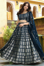 Navy Blue Georgette Lehenga Choli For Indian & Pakistani Wedding Festival - Thread & Sequins Embroidery Work