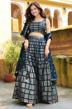 Navy Blue Georgette Lehenga Choli For Indian & Pakistani Wedding Festival - Thread & Sequins Embroidery Work