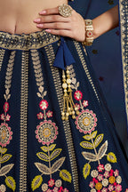 Navy Blue Georgette Lehenga Choli For Indian & Pakistani Wedding Festival - Zari Work, Resham Embroidery Work, Sequence Embroidery Work, Dori Work