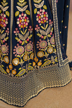 Navy Blue Georgette Lehenga Choli For Indian & Pakistani Wedding Festival - Zari Work, Resham Embroidery Work, Sequence Embroidery Work, Dori Work