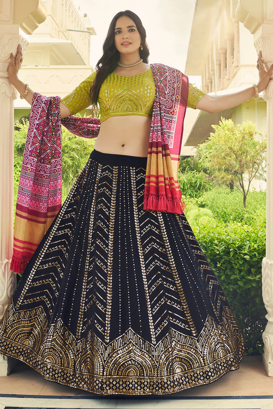 Navy Blue Georgette Lehenga Choli For Indian Weddings & Festivals - Thread Work, Sequence Embroidery Work