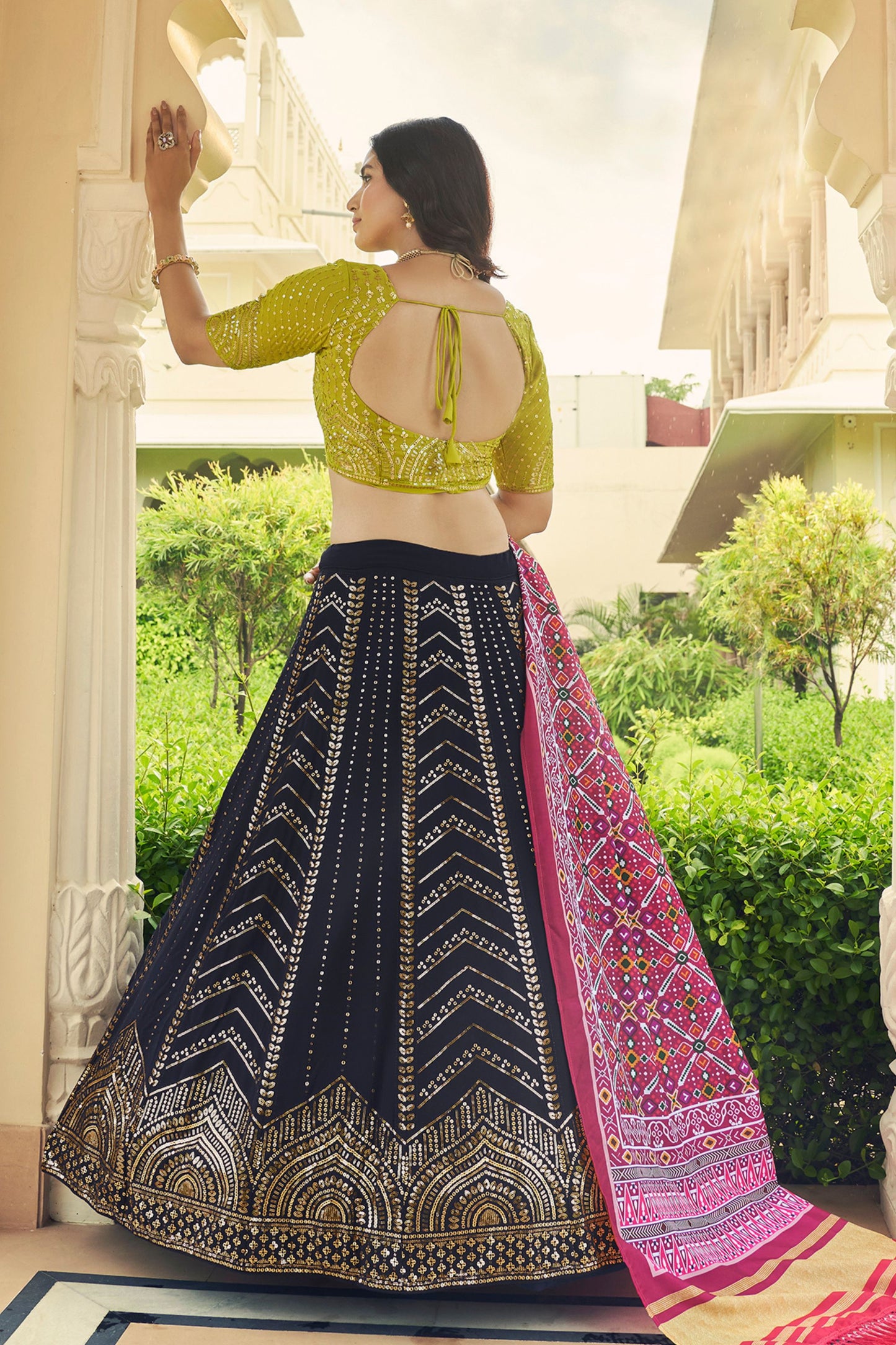 Navy Blue Georgette Lehenga Choli For Indian Weddings & Festivals - Thread Work, Sequence Embroidery Work