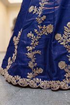 Navy Blue Rangoli Silk Wedding Lengha for Women with Zari Work