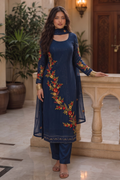 Navy Blue Georgette Suits for Indian & Pakistani Wedding Festival - Sequins & Thread Embroidery Work