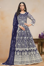 Navy Blue Net Anarkali for Wedding Function with Dori Work