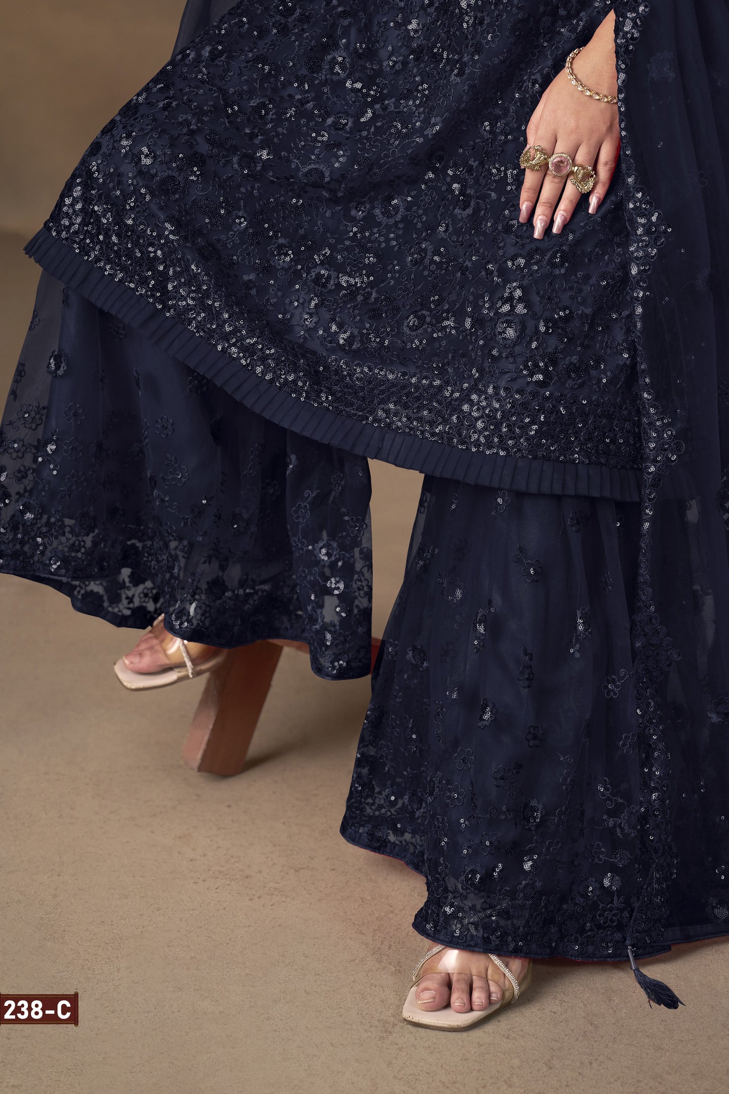 Navy Blue Net Palazzo with Thread and Sequins Work - Sangeet Outfits for Women