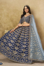 Navy Blue Art Silk Lehenga Choli for Indian & Pakistani Wedding Festival - Thread & Sequin Embroidery Work