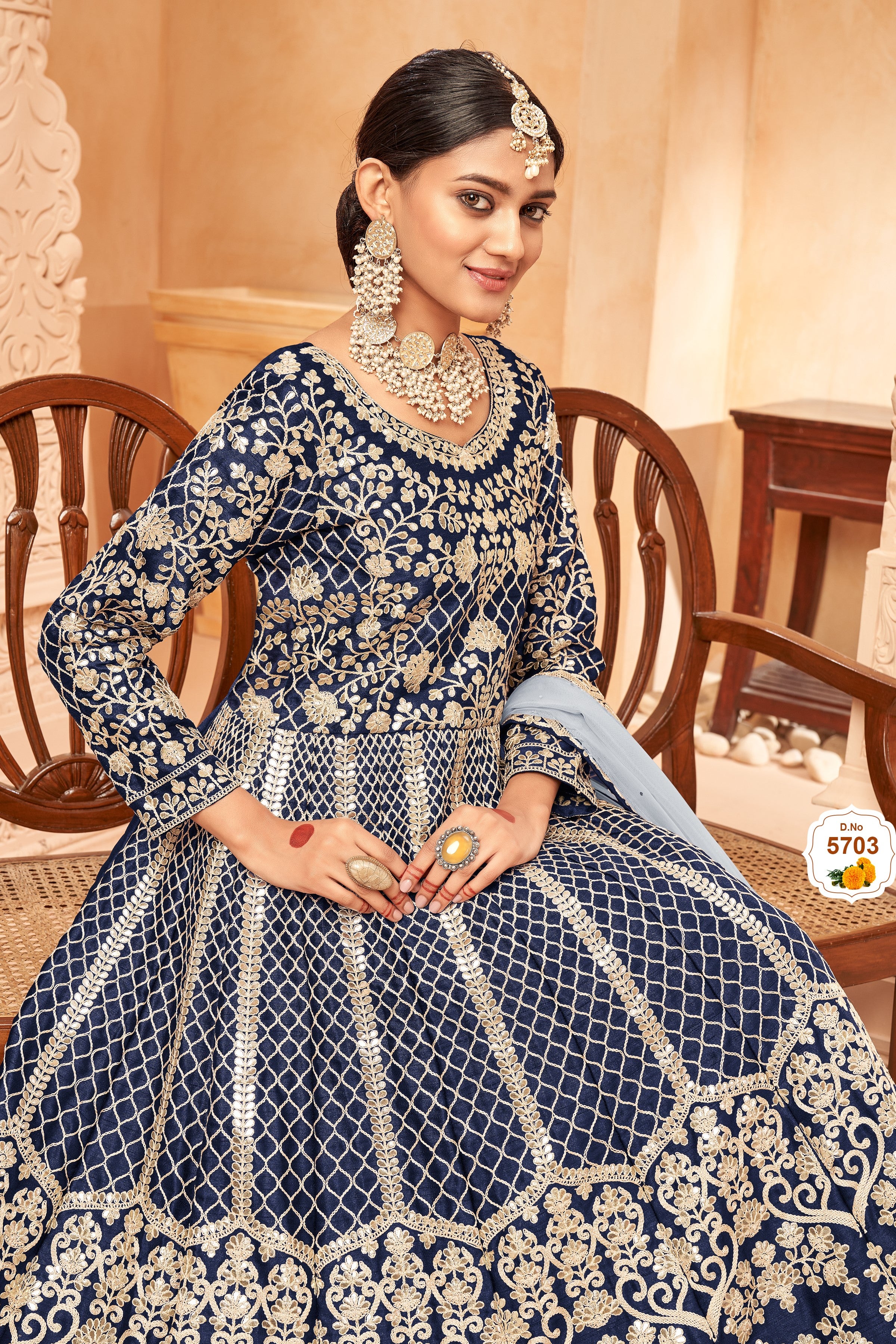 Pakistani Dresses Traditional Navy Blue Art Silk Anarkali – HATKE BRIDE