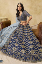 Navy Blue Art Silk Lehenga Choli for Indian & Pakistani Wedding Festival - Thread & Sequin Embroidery Work
