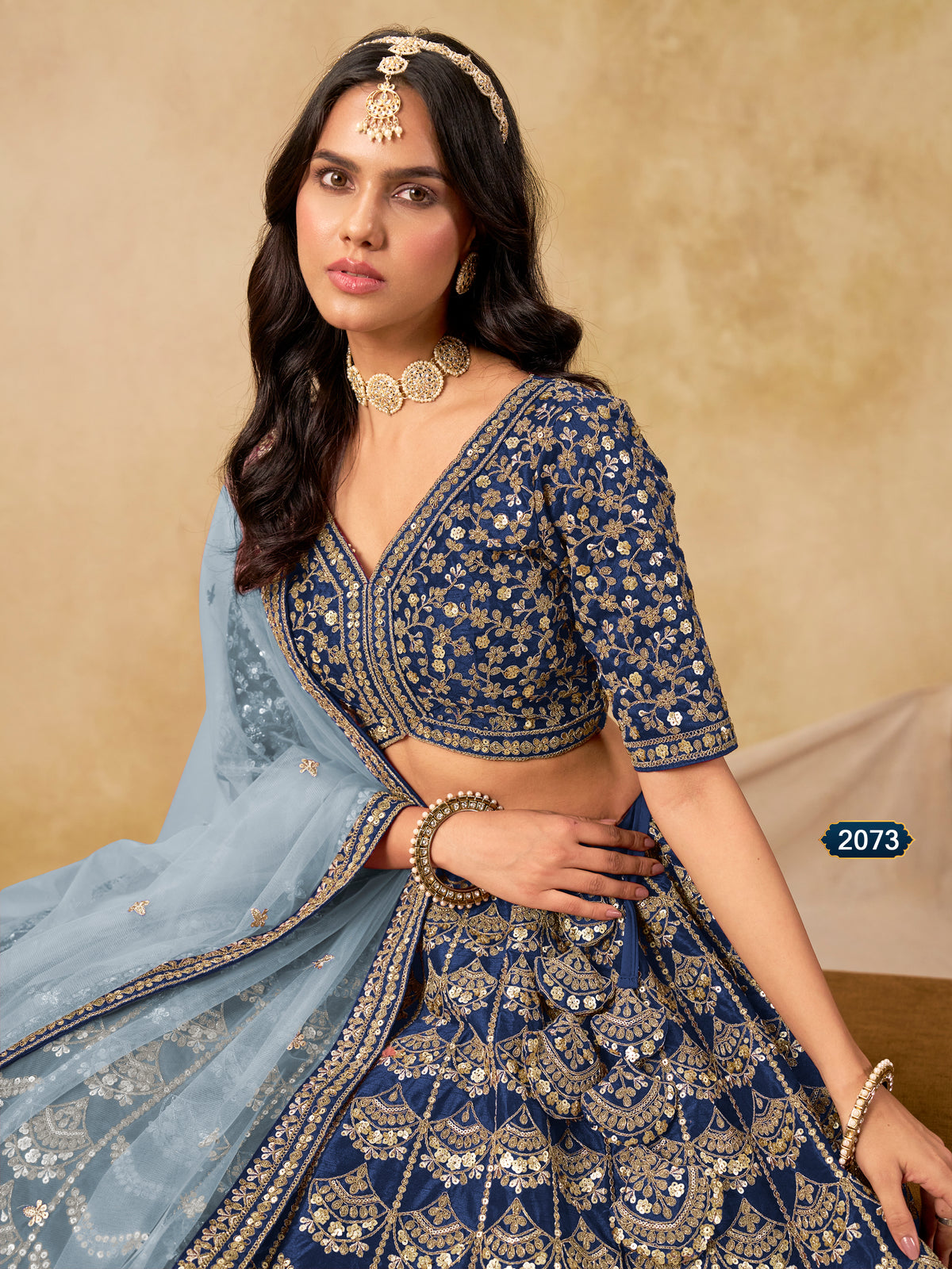 Navy Blue Art Silk Lehenga Choli for Indian & Pakistani Wedding Festival - Thread & Sequin Embroidery Work